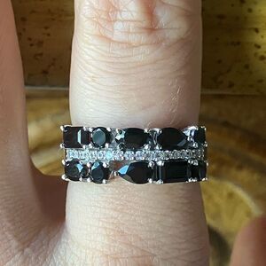 Natural Black Spinel Sterling Silver Ring Size 8